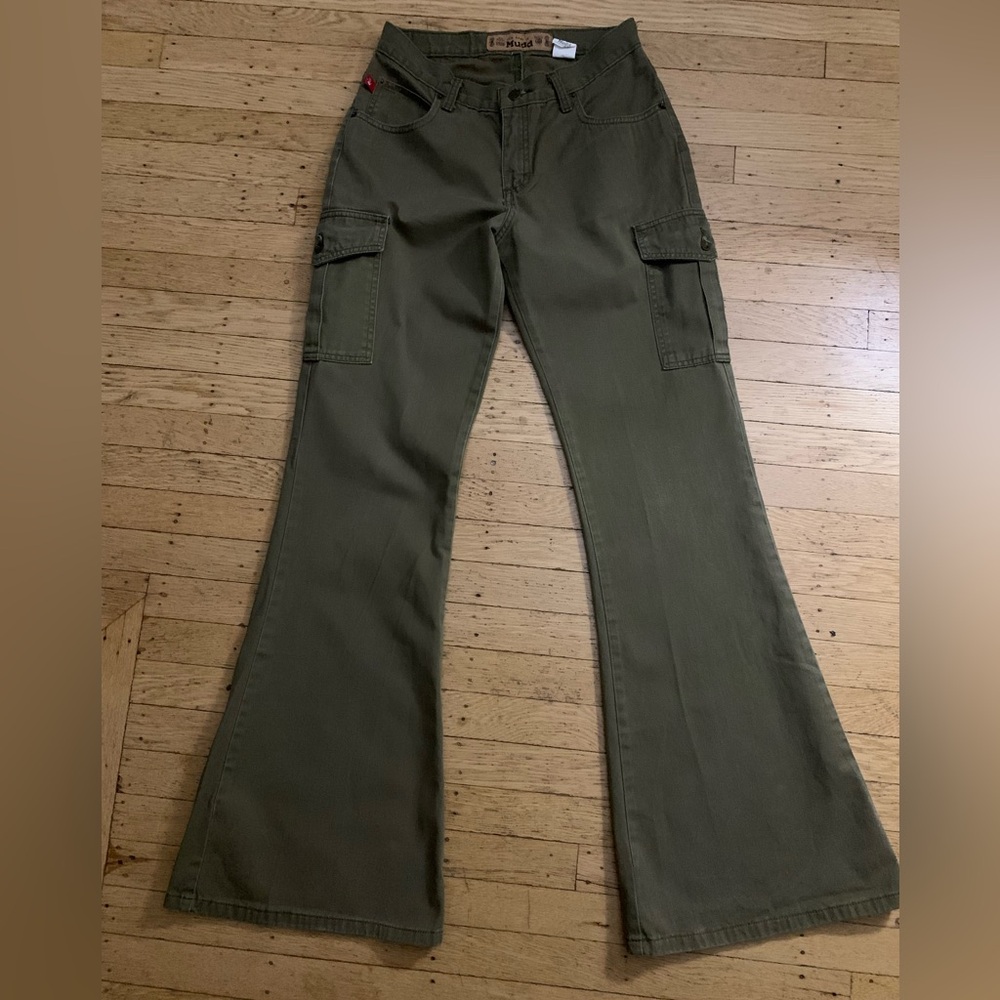 90s Green Cargo Flare Pants